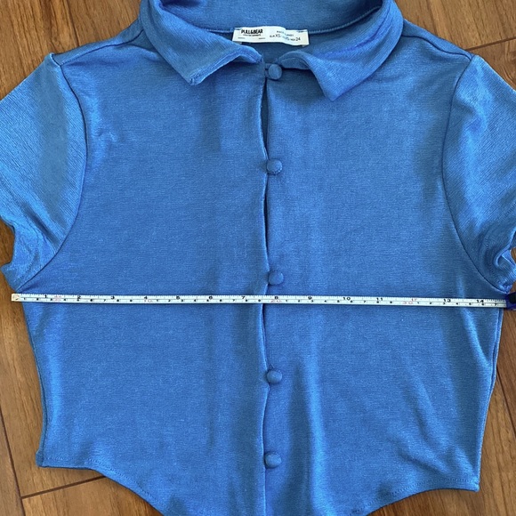 Blue Cropped Button Up Shirt - Picture 7 of 8